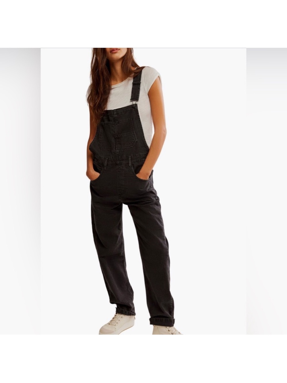 Free People Ziggy Denim Overall Straight Leg in Mineral Black
